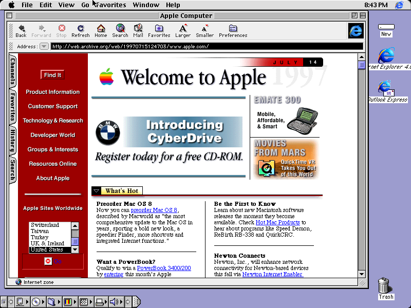 Mac OS 8.1 desktop running Internet Explorer (1998)
